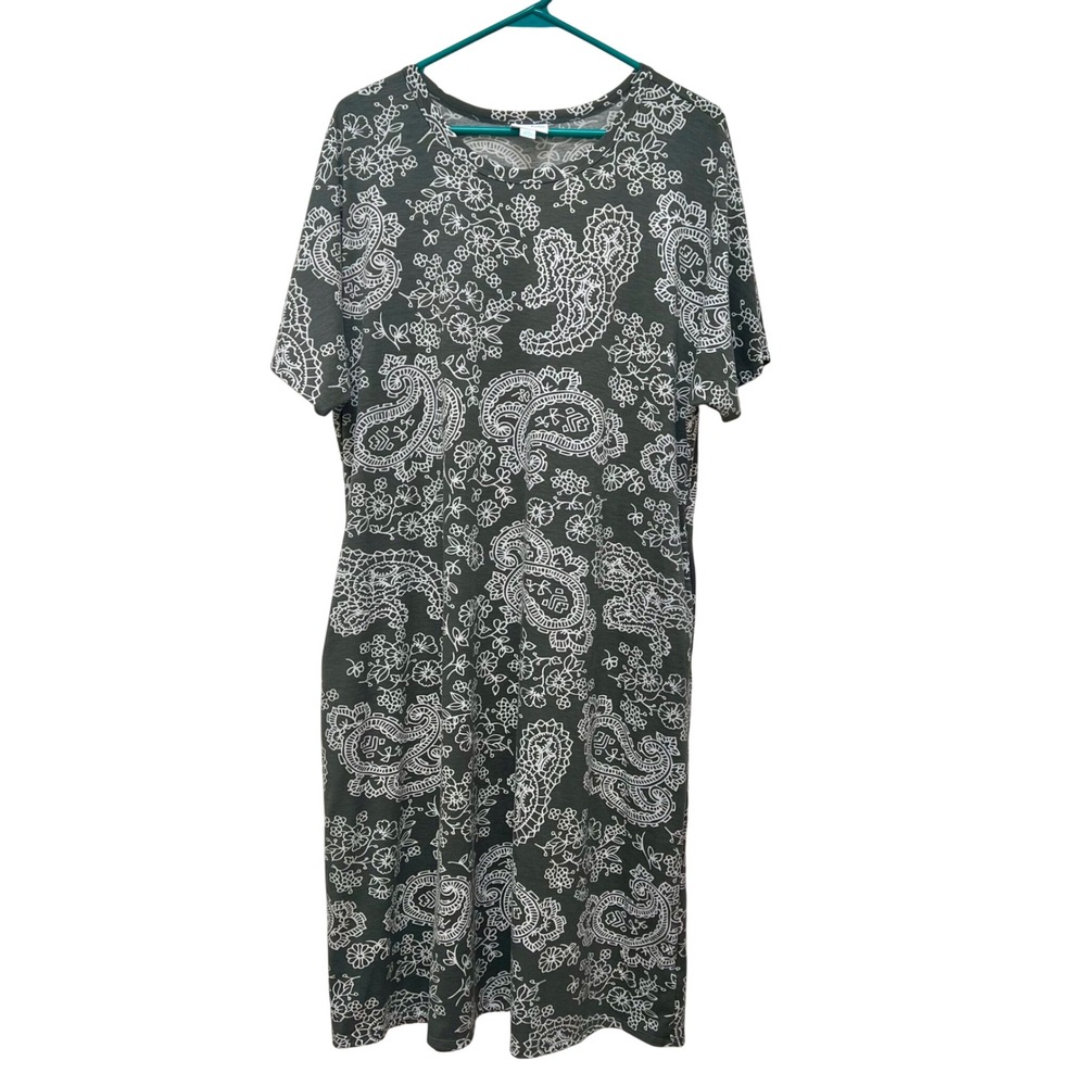LuLaRoe Carly Dress 2XL Green Paisley Belted Short Sleeve Pocket T-Shirt Dress